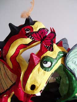 Close up of the paper dragons