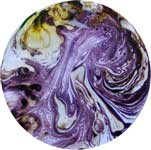 Marbled disc made using thickened water and oil paints Marbled disc made using thickened water and oil paints