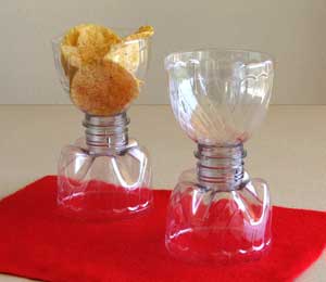 Nibble dishes made from empty plastic soda bottles Nibble dishes